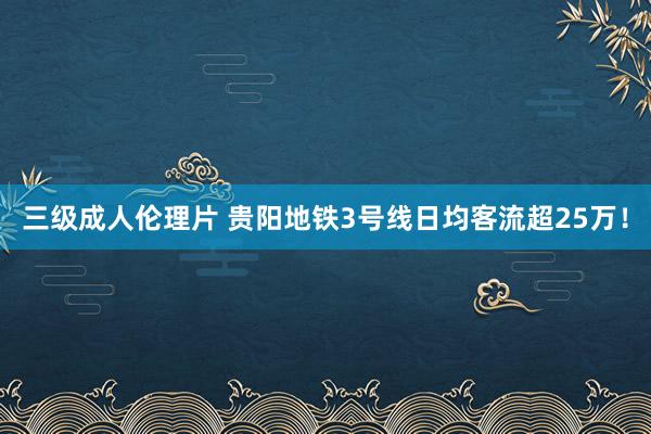 三级成人伦理片 贵阳地铁3号线日均客流超25万！